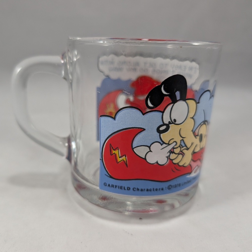 Vintage 1978 Garfield McDonalds‎ Glass Mug Odie Canoe Jim Davis Anchor Hocking